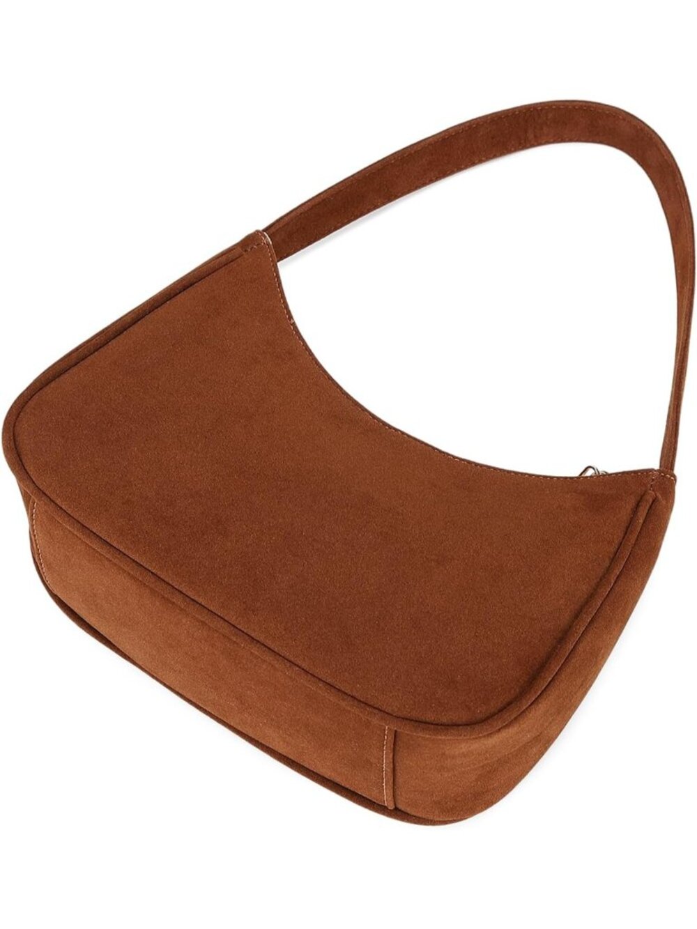 Women's Suede Brown Zipper Tote Handbag Mini Shoulder Imported Clutch Purses - Picture 5 of 7